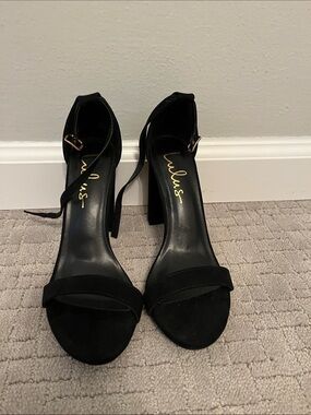 Lulu's Black Suede Ankle-Strap Block Heels
